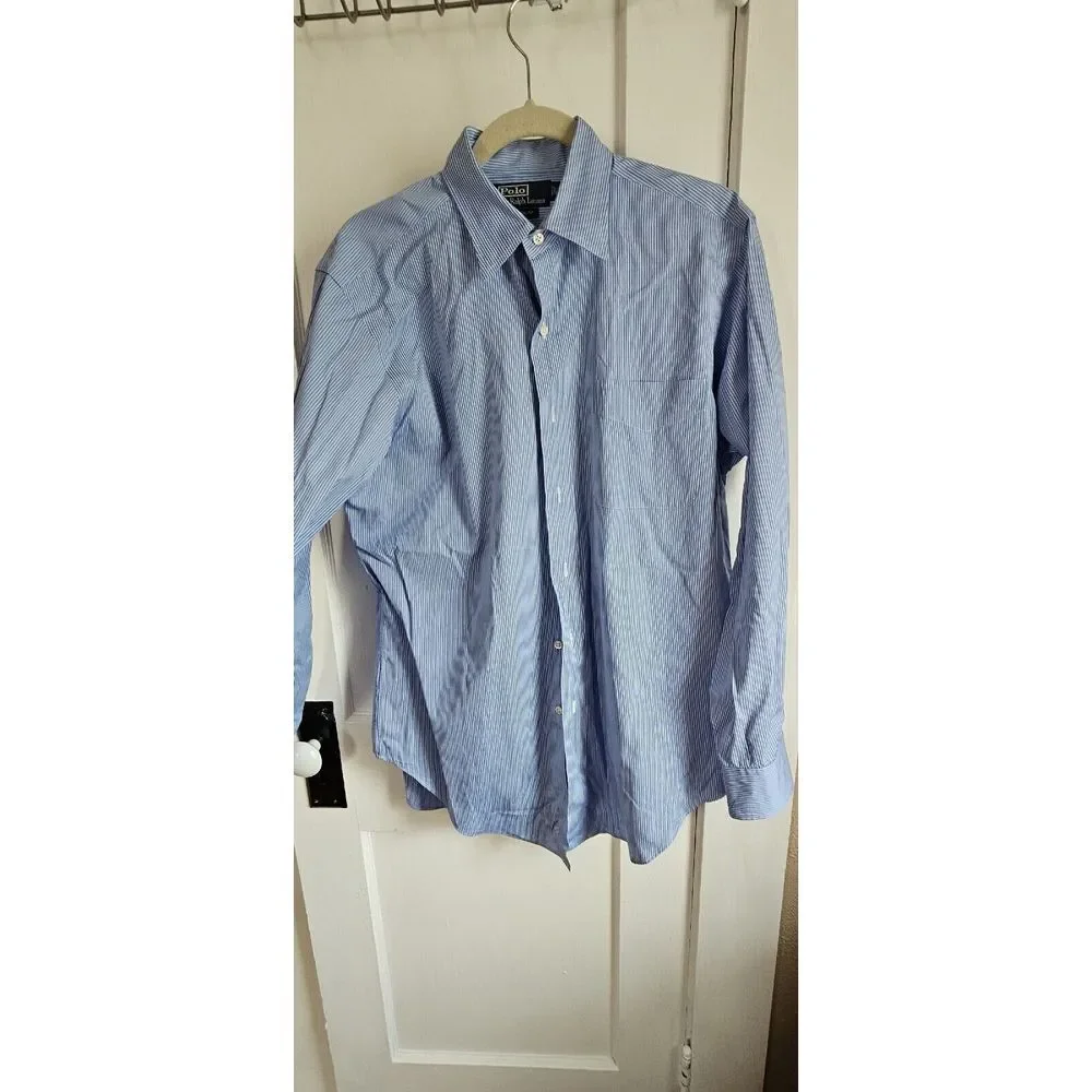 Polo by‎ Ralph Lauren CLASSIC FIT 32/33 blue white stripes button up shirt